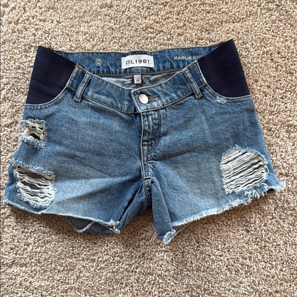 DL1961 Karlie Boyfriend Distressed Maternity Denim Shorts